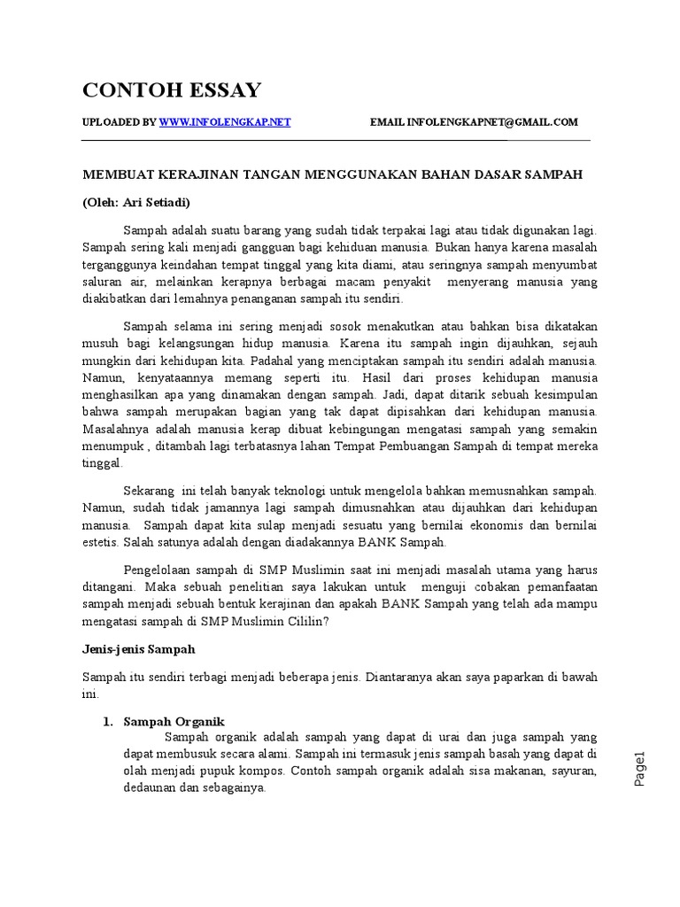 Contoh Esai Tentang Lingkungan