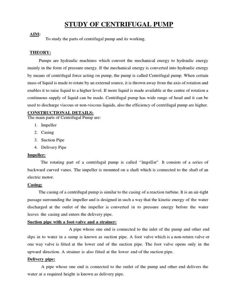 Centrifugal Pump: Parts and Operation | PDF | Pump | Chemical Engineering