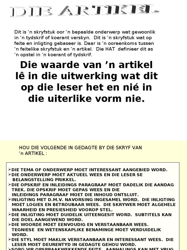 Die Artikel en Die Resensie Die Artikel en Die Resensie