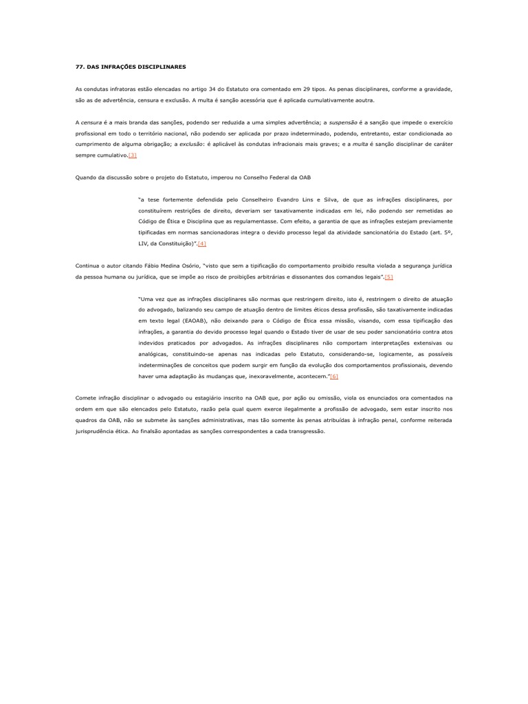 Das Infrações E Sanções Disciplinares Do Advogado