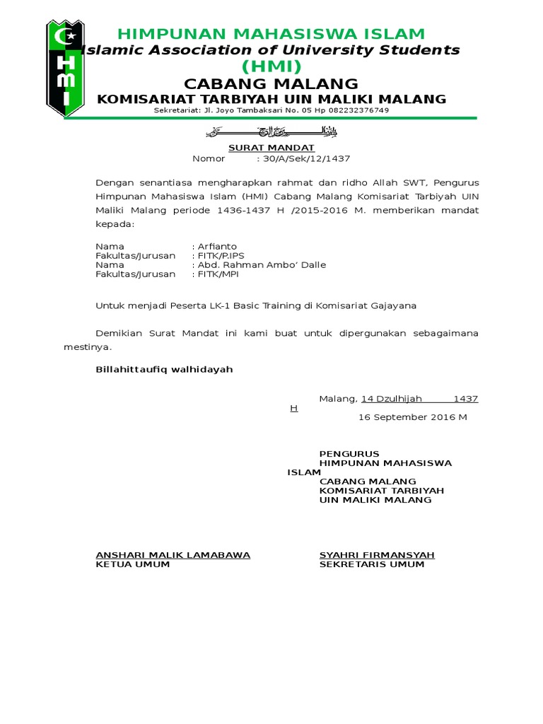 Surat Delegasi Hmi