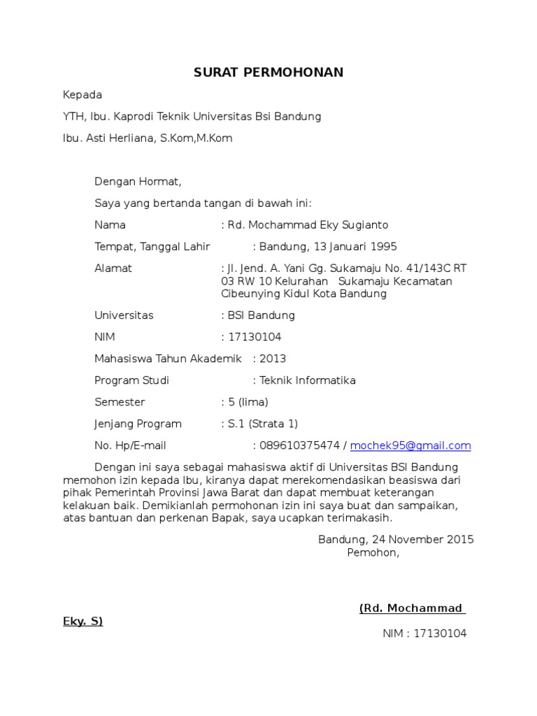 Surat Permohonan Kaprodi Pdf
