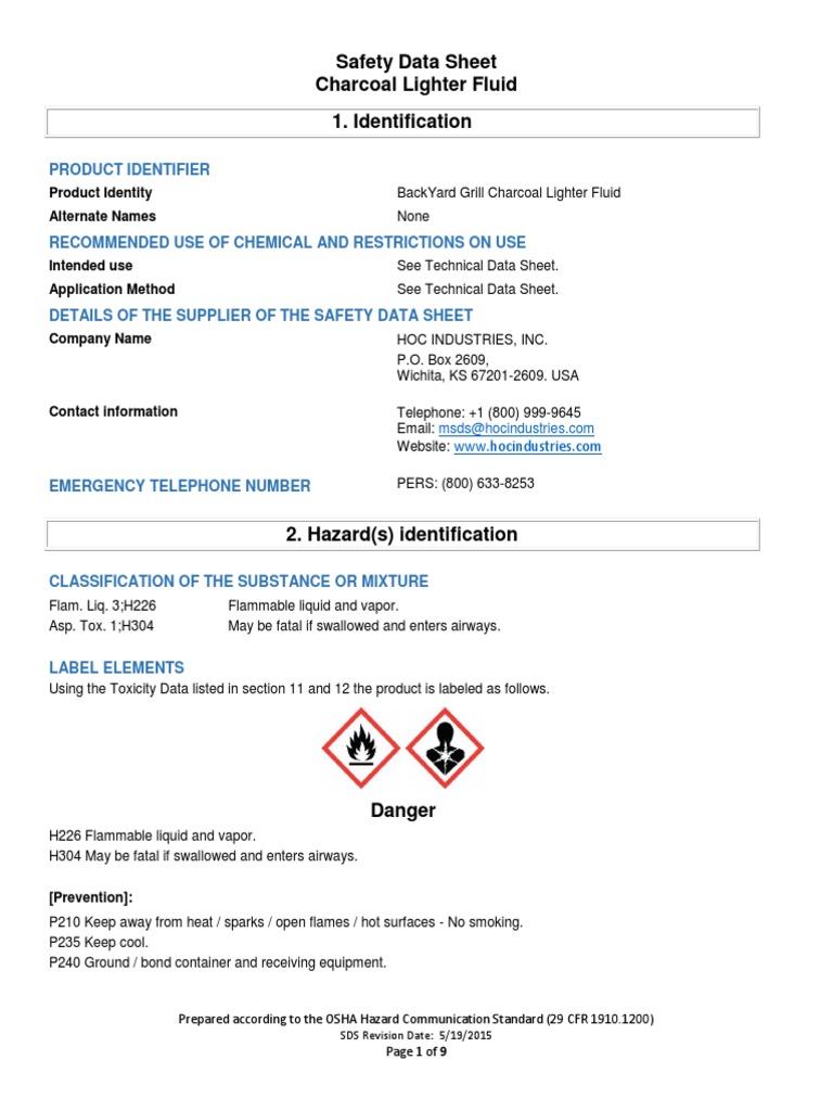 Walmart Lighter Fluid PDF Toxicity Dangerous Goods
