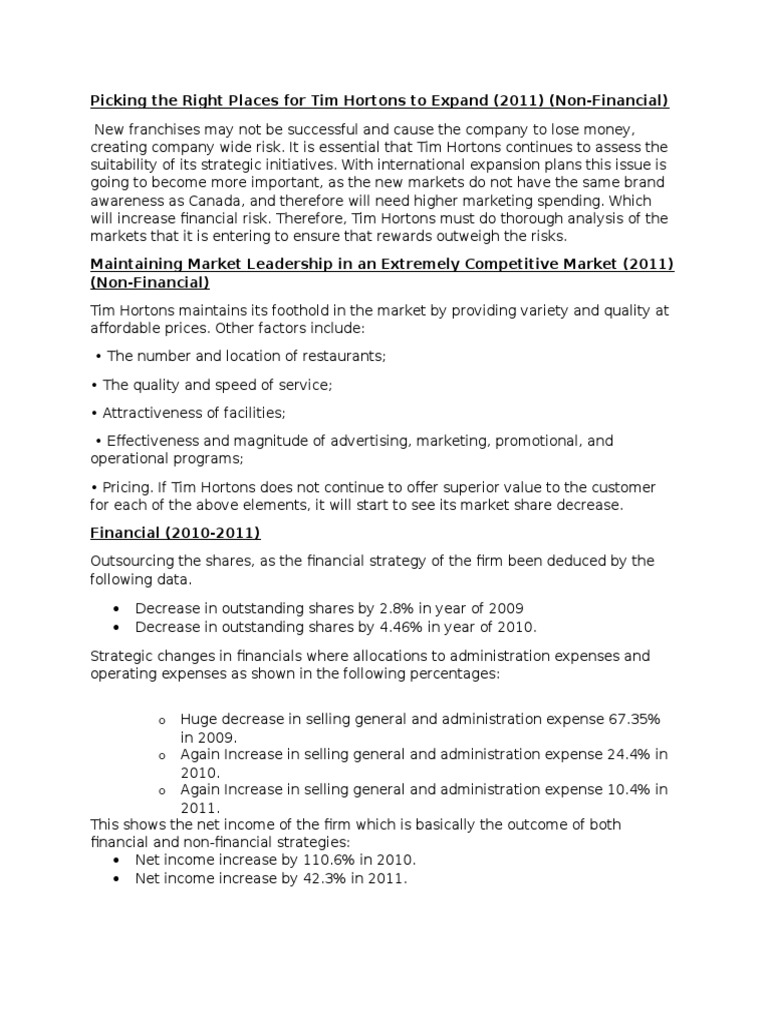 Tim Hortons Expansion Strategy Analysis | PDF