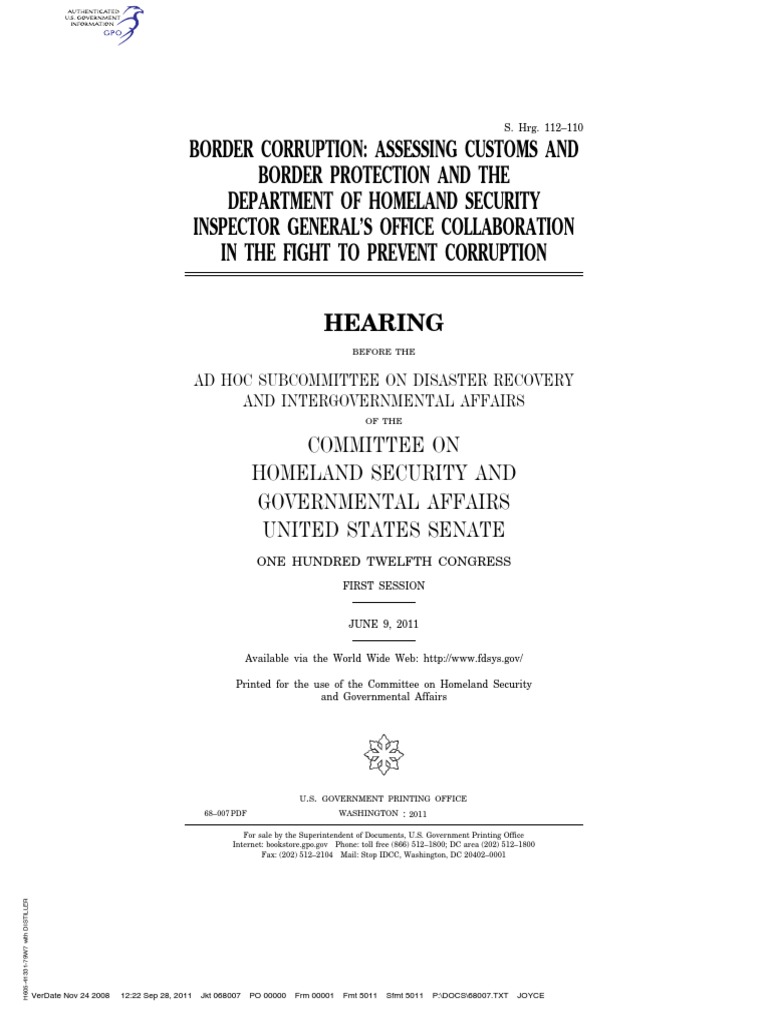 Border Corruption Hearing Summary | PDF | U.S. Customs And Border ...