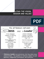 Articulating The Vision, Mission and Values