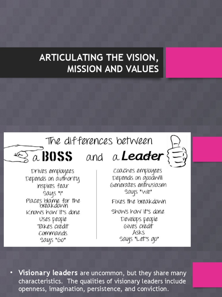 Articulating The Vision, Mission and Values PDF Leadership