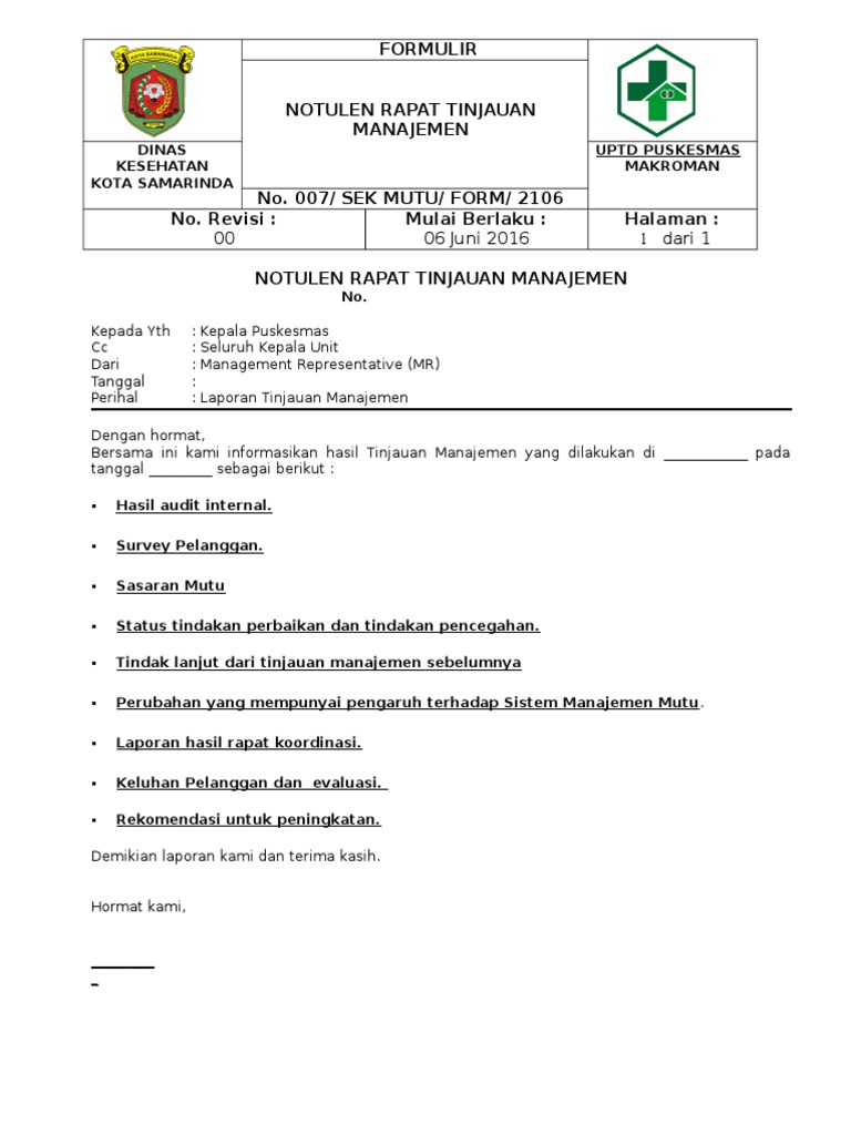 Notulen Rapat Tinjauan Manajemen