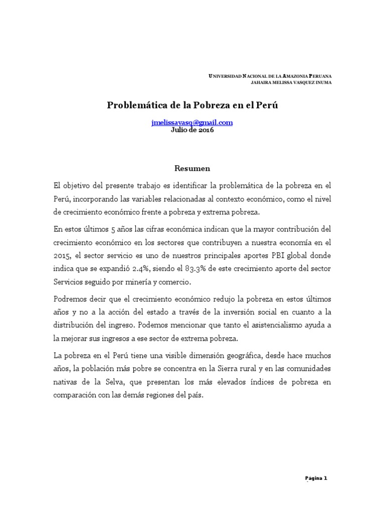 Pobreza en El Peru | PDF | Pobreza | Pobreza e indigencia