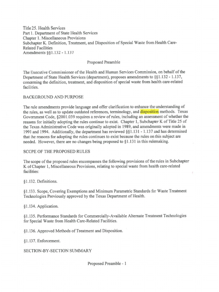 Treatment and Disposition of Fetal Remains Preamble and Rule With
