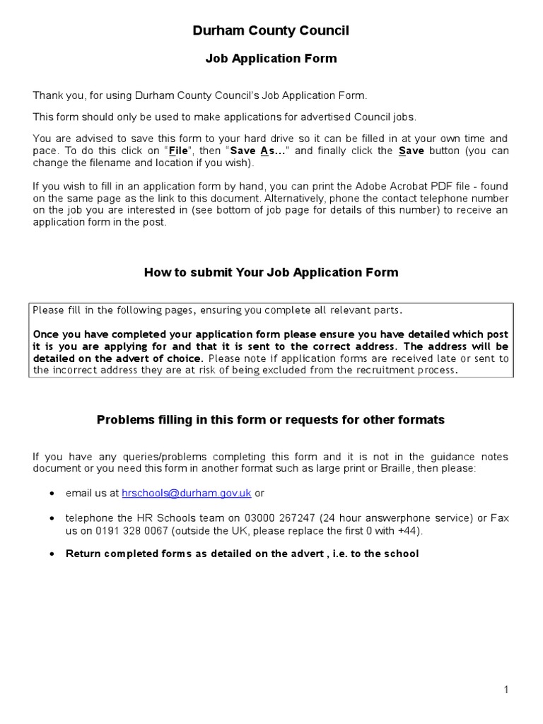 Durham County Council Job Application Form | PDF | Social Institutions ...