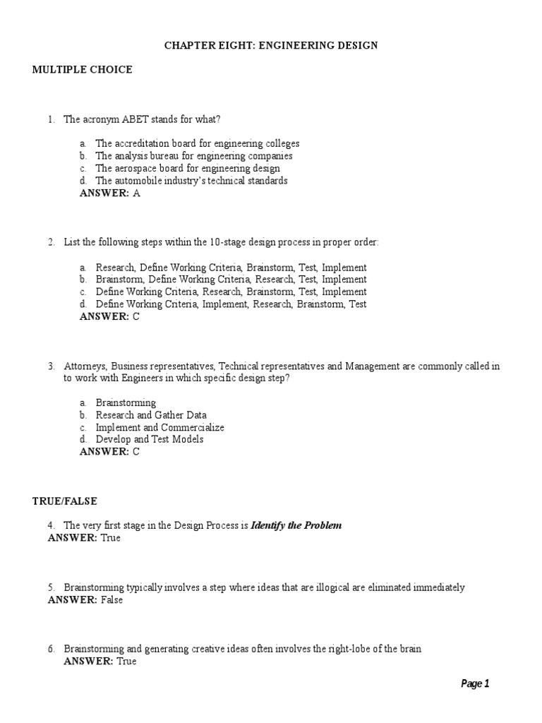 Engineering Design Quiz | PDF | Business