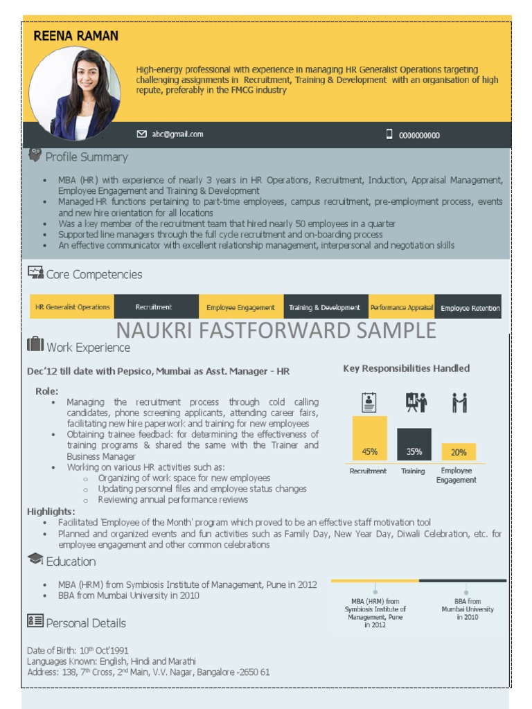 Naukri Fastforward Sample Profile Summary PDF