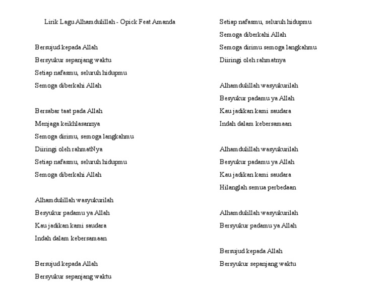 Lirik Lagu Alhamdulillah Docx