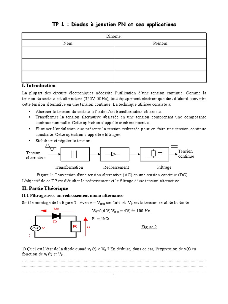 Les Diodes Et Leurs Applications Tp Corrigé