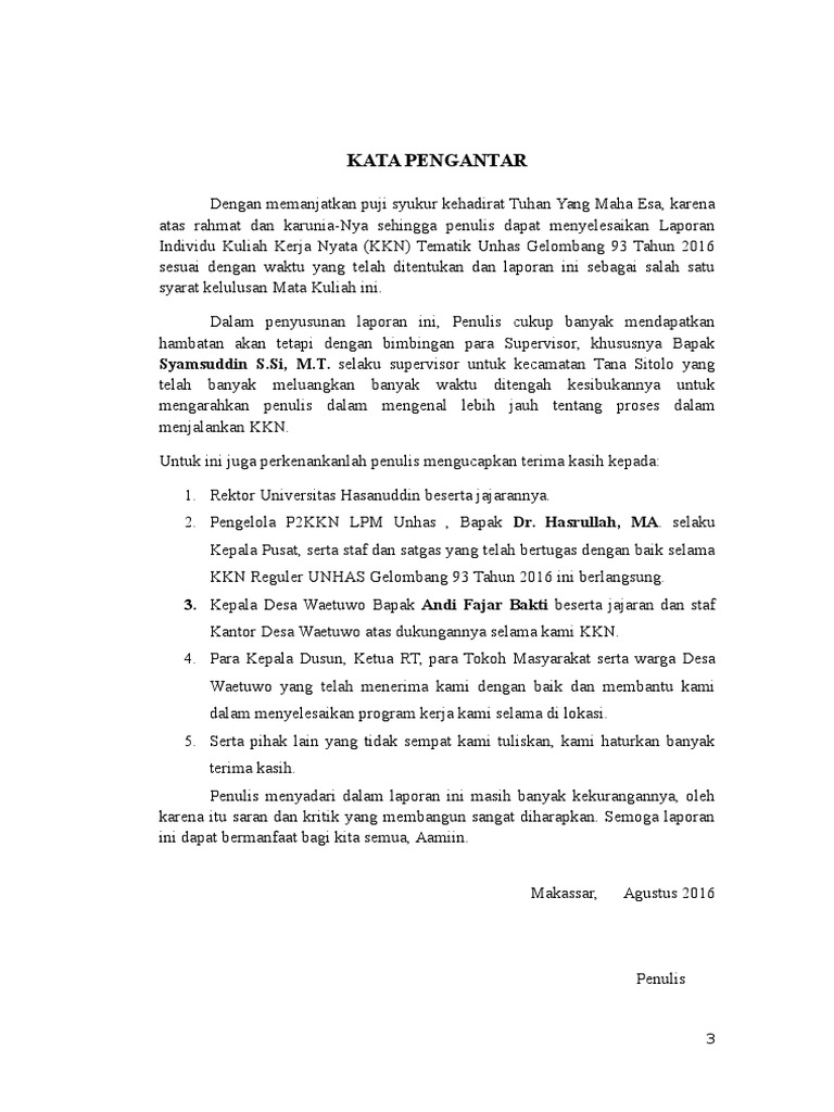 Contoh Kata Pengantar Laporan Kkn Dr