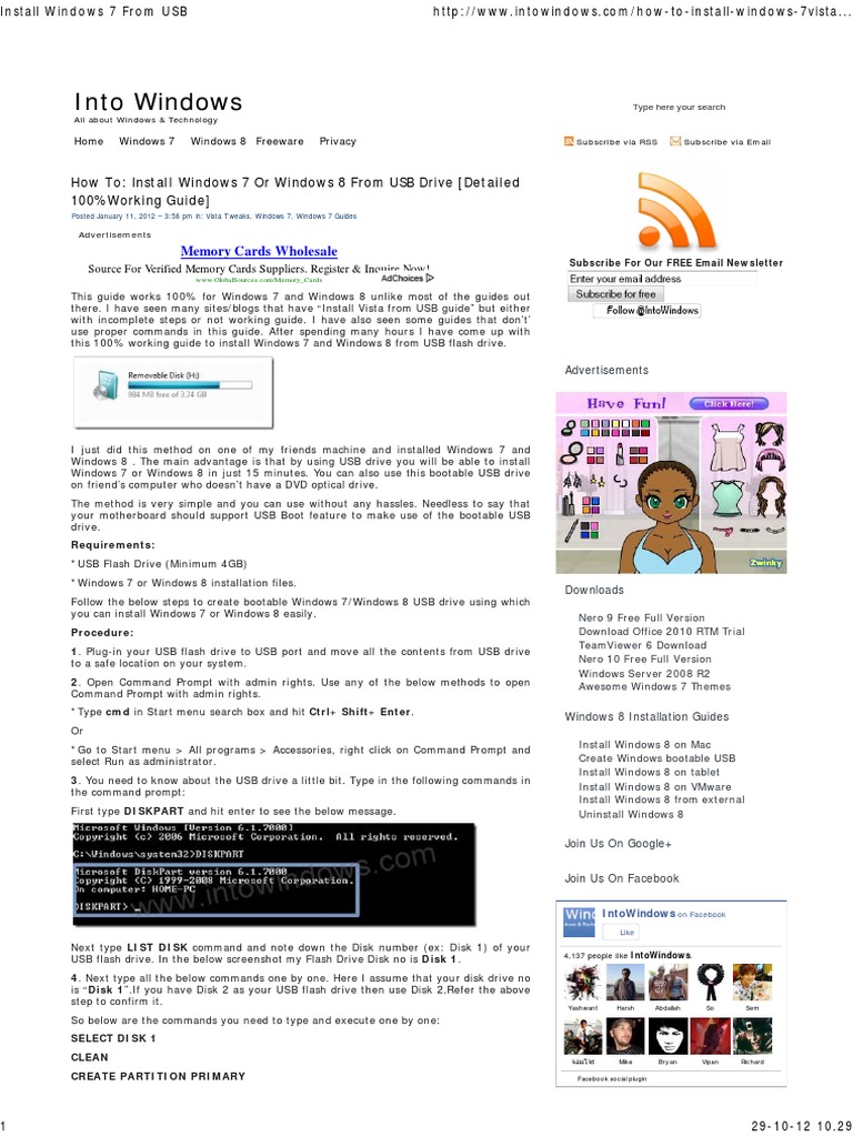 Install Windows 7 From USB PDF | PDF | Booting | Usb Flash Drive
