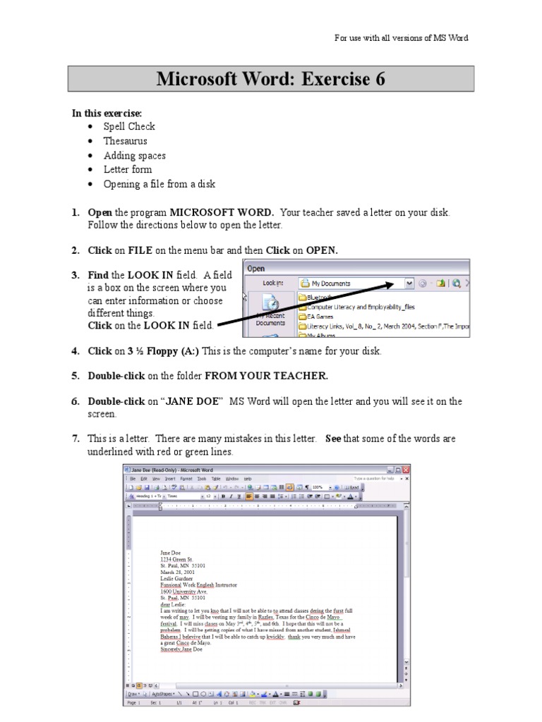 Word Exercise 6 - Editing and Spell Check | PDF | Microsoft Word ...