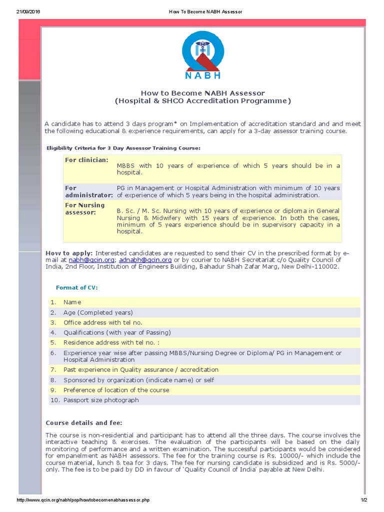 How To Become NABH Assessor PDF