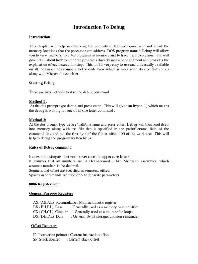 Introduction To Debug | PDF | Assembly Language | Instruction Set