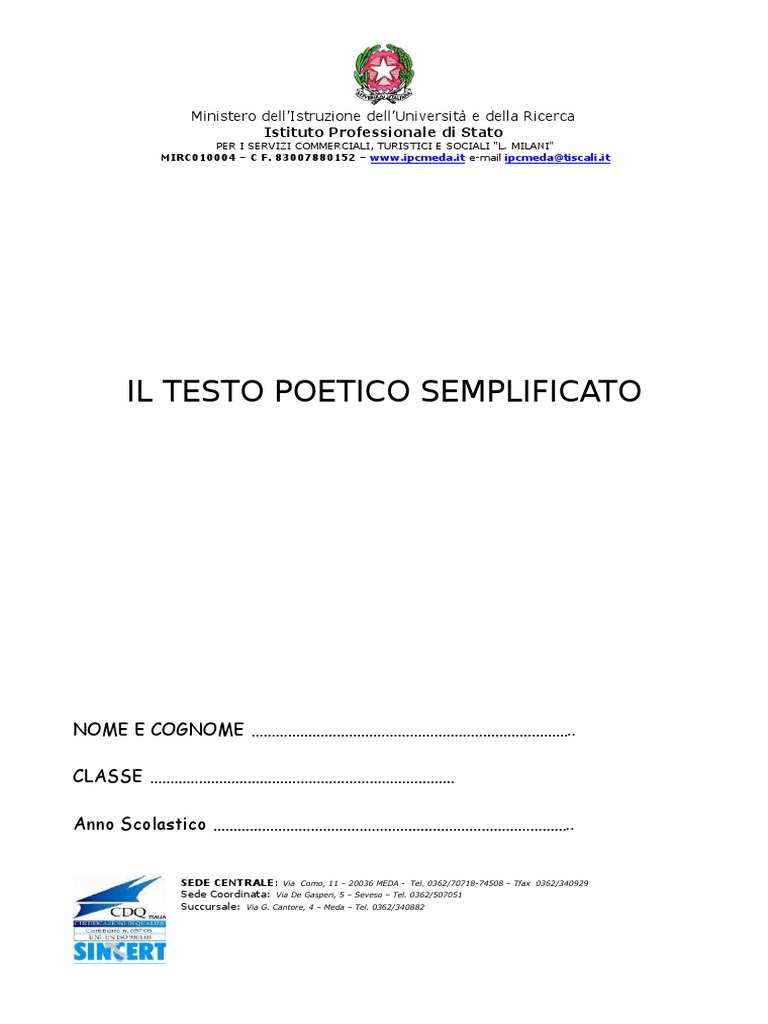 Analisi Del Testo Poetico Esercizi Pdf