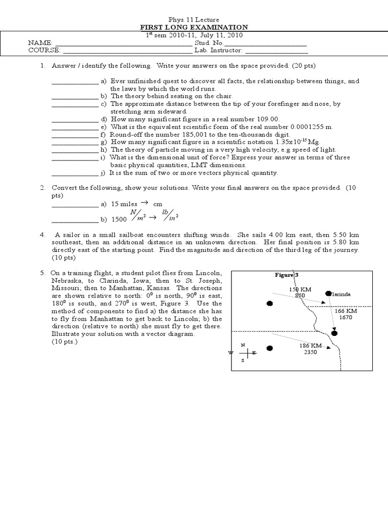 Physics Exam: Vector and Measurement Problems | PDF | Euclidean Vector ...