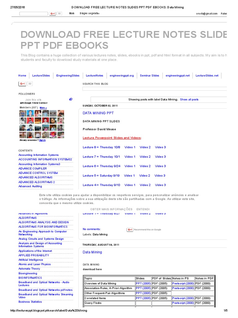 Free Lecture Notes Slides PPT PDF Ebooks - Data Mining | PDF ...