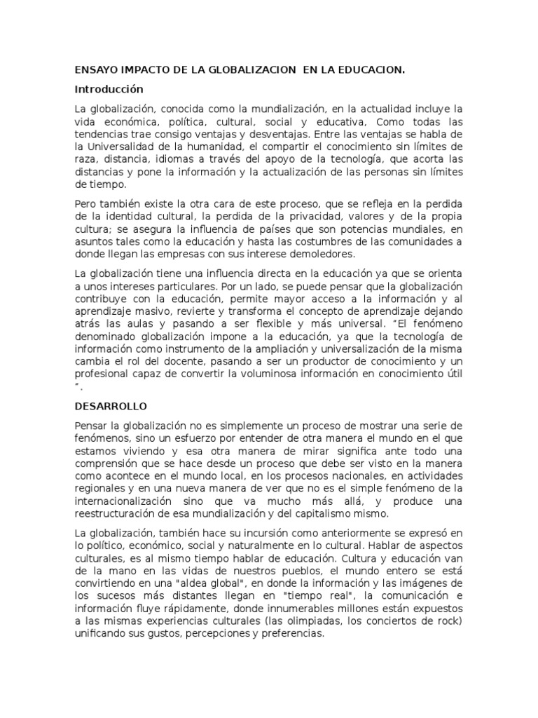 Impacto de la Globalización en Educación | PDF | Globalización | Sociedad