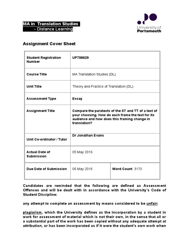 Distance Learning: Assignment Cover Sheet | PDF | E Books | Websites
