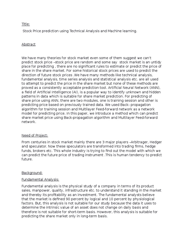 Stock Price Prediction - Links and How To Approach . | PDF | Technical