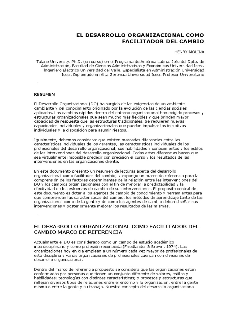 Desarrollo Organizacional y Cambio | PDF | Desarrollo organizacional ...