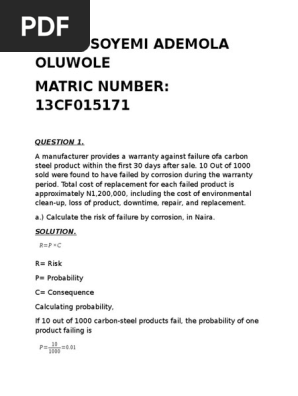 Che 431 Assignment Pdf Risk Corrosion