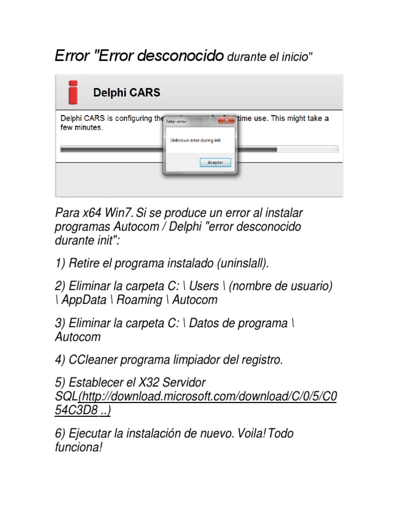 Solución Error de Inicio en Autocom x64 | PDF | Informática | Tecnología