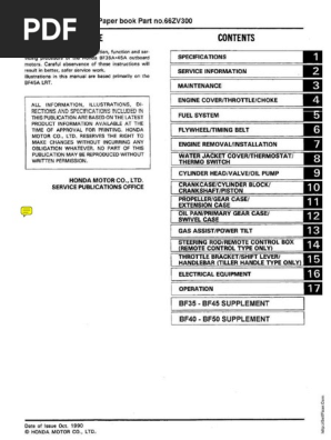 Honda Outboards BF40A/BF50A Service Manual | PDF
