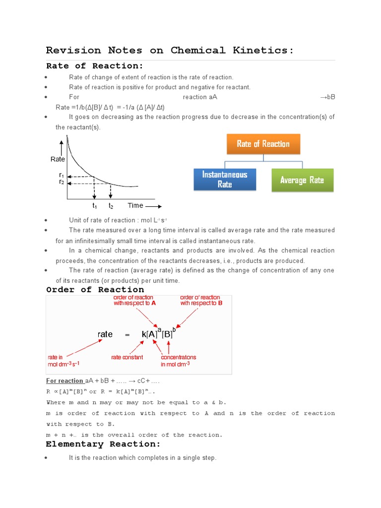 Chemical Kinetics Revision Notes | PDF | Reaction Rate | Reaction Rate ...