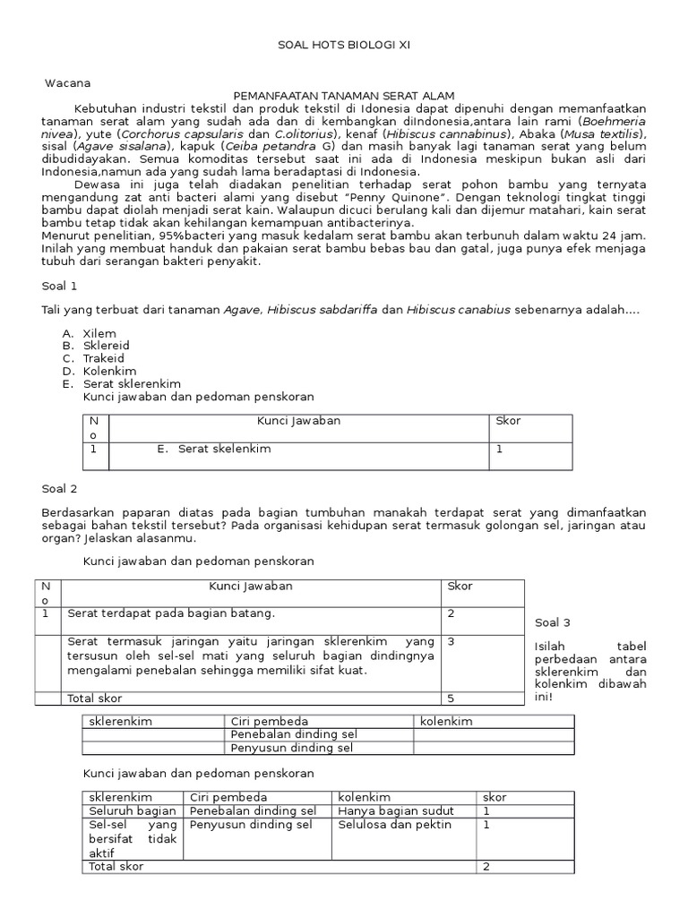 Soal Hots Biologi Tugas