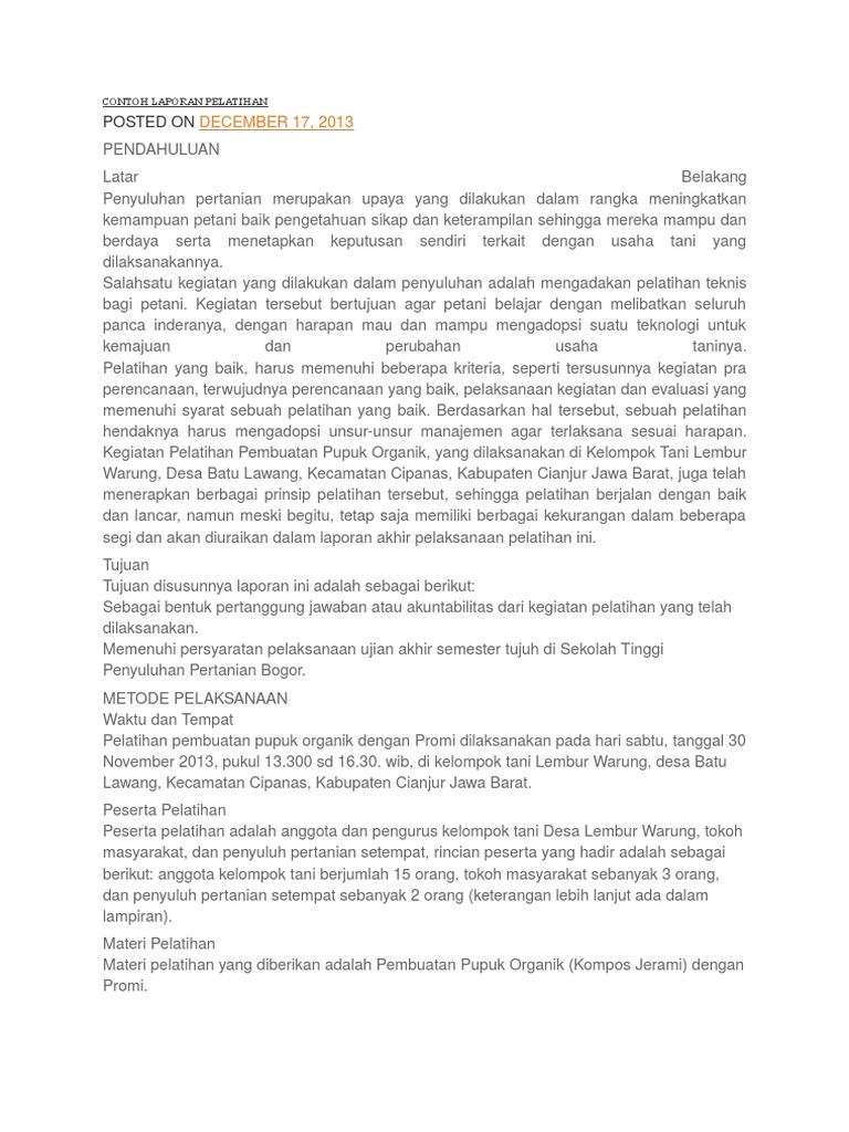 CONTOH LAPORAN PELATIHAN