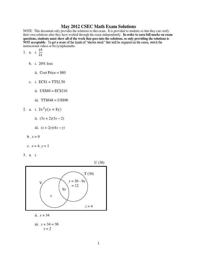 May 2012 CSEC Math Solutions | PDF | Mathematical Analysis | Geometry