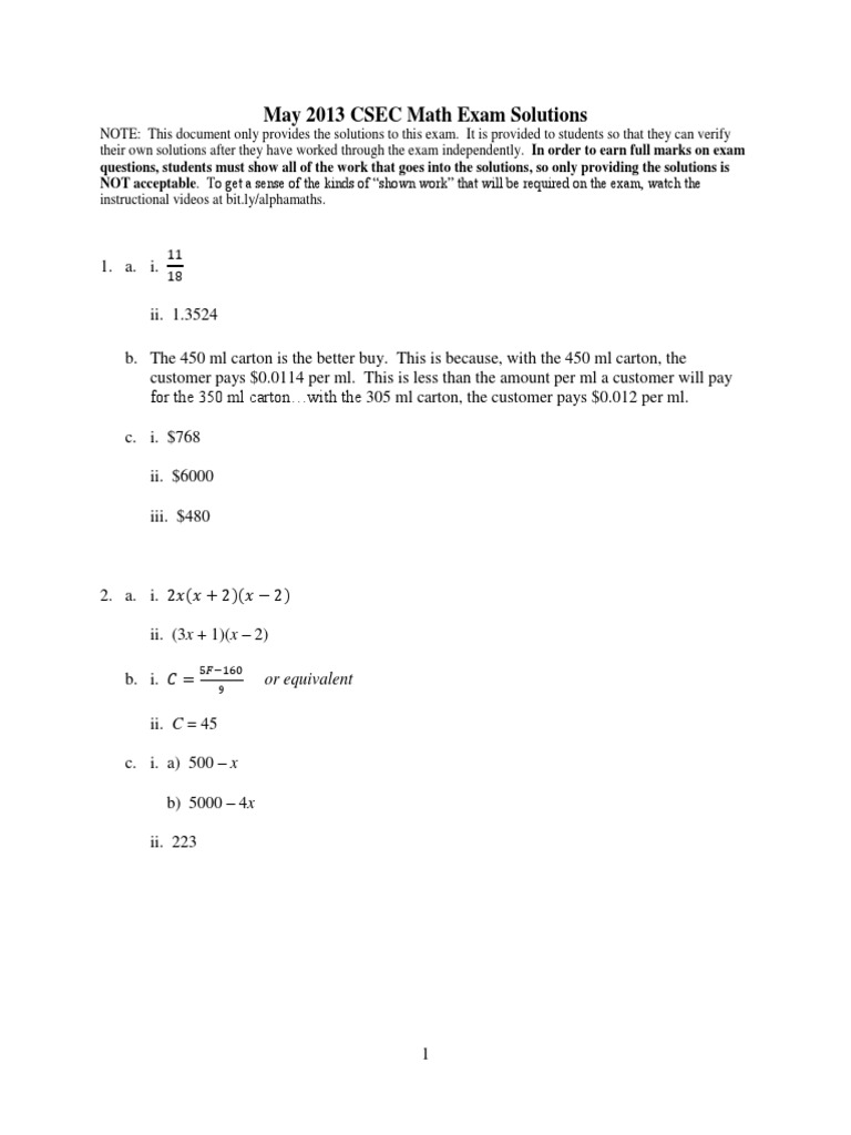 May 2013 CSEC Math Solutions | PDF | Triangle | Elementary Geometry