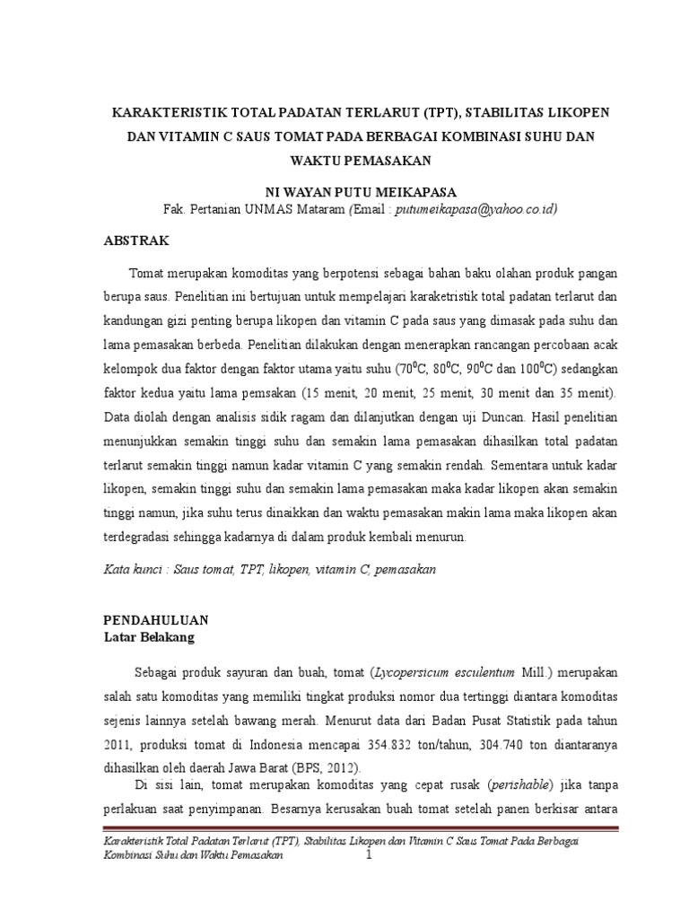 KARAKTERISTIK  TOTAL PADATAN TERLARUT TPT STABILITAS   KARAKTERISTIK  TOTAL PADATAN TERLARUT TPT STABILITAS