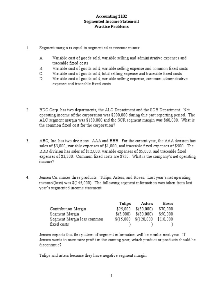 Chapter 6 Segmented Income Statement Practice Problems | Download Free ...