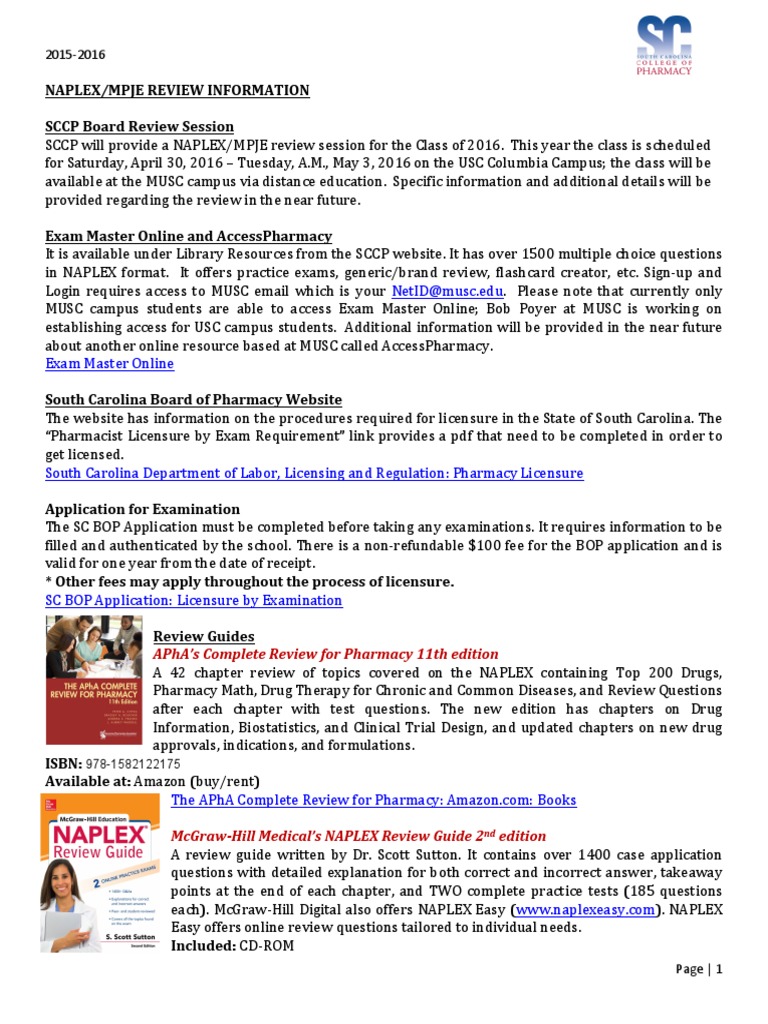 NAPLEX and MPJE Review Materials 2015-2016 PDF | PDF | Pharmacy ...