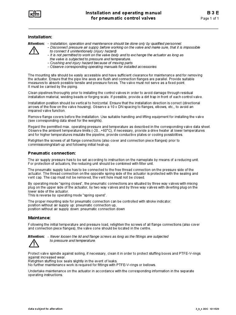 Pneumatic Control Valve Installation Manual | PDF | Valve | Pneumatics