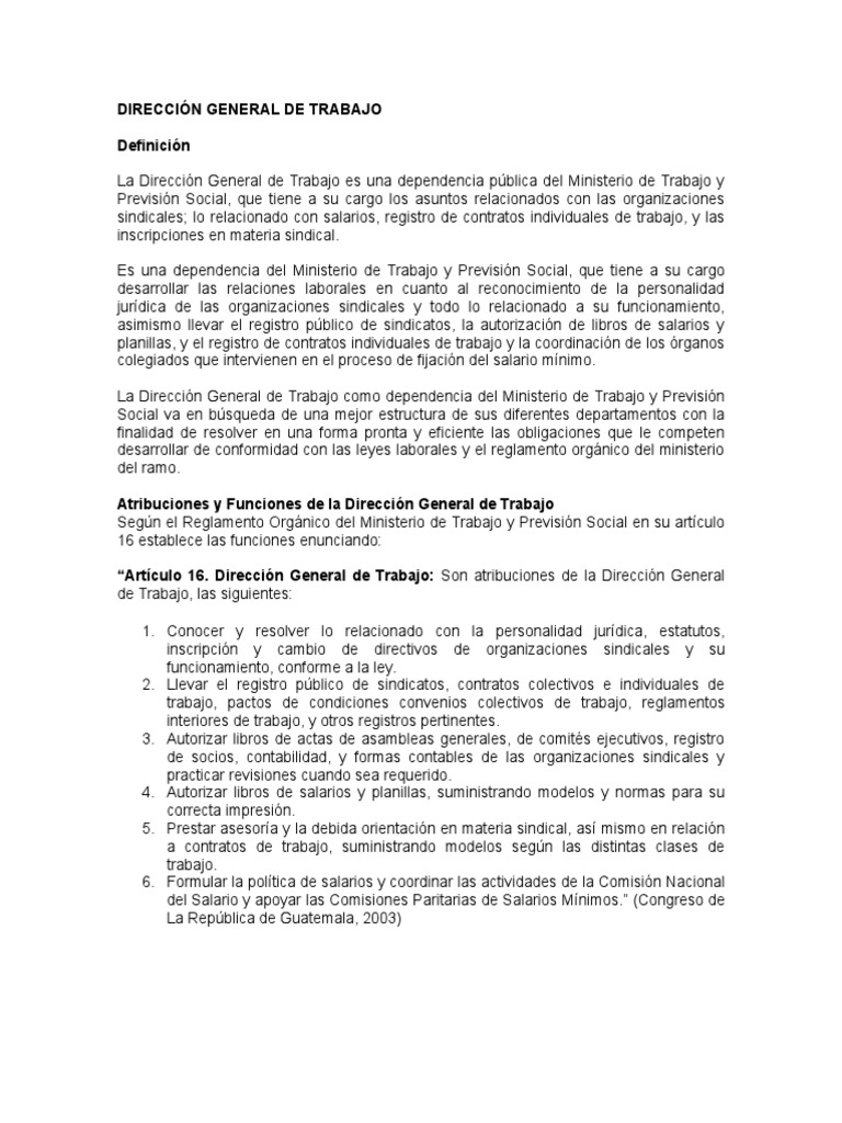 Dirección General de Trabajo PDF Derecho laboral Sindicato