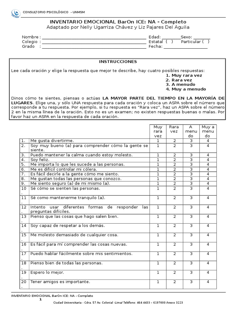 Documents - MX Cuestionario Ice de Baron para Ninos y Adolescentes ...