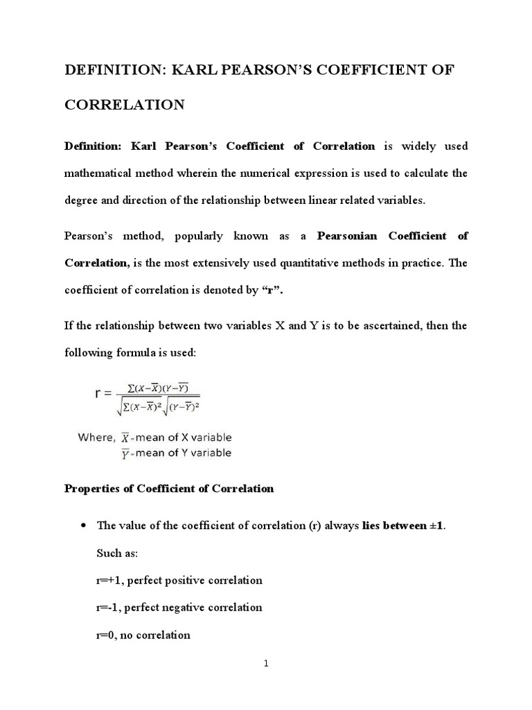 Karl Pearson Coefficient Of Correlation Formula