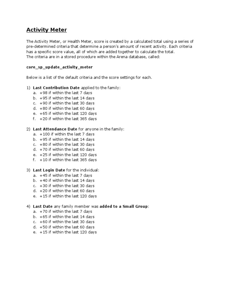 Activity Meter Score Calculation Guide | PDF | Microsoft Sql Server ...