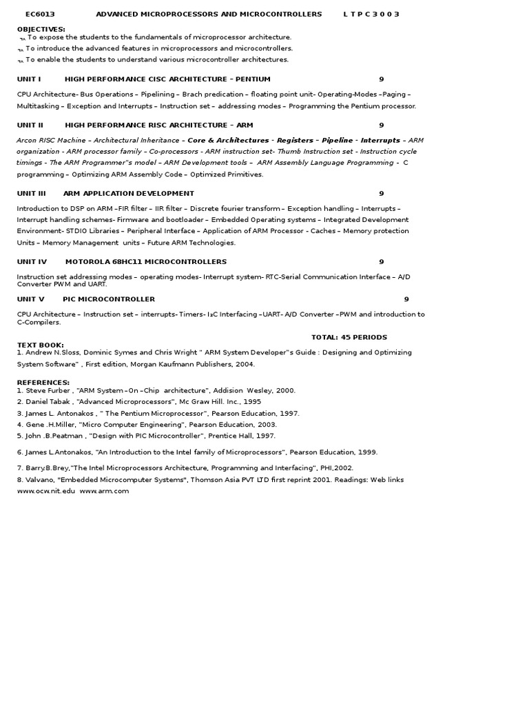 Advanced Microcontrollers Course Syllabus | PDF | Arm Architecture ...
