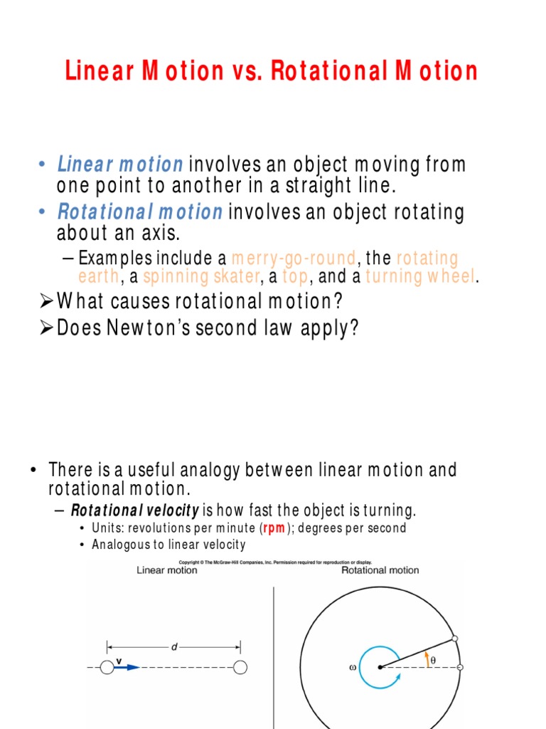 Linear Motion vs. Rotational Motion PDF Torque Rotation Around A