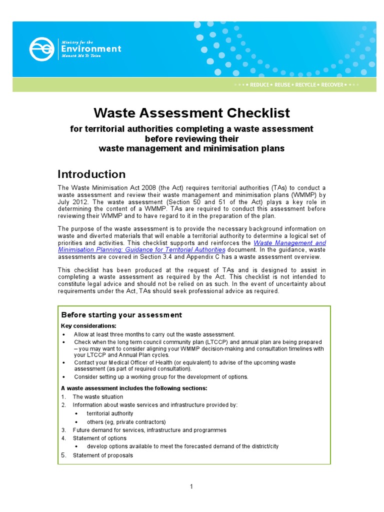 Waste Assessment Checklist | Recycling | Waste